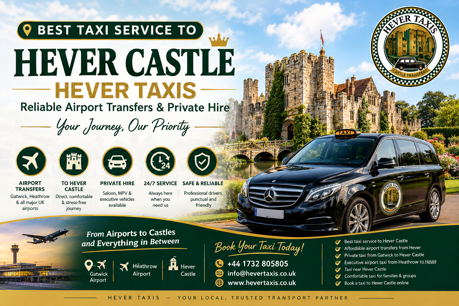 Best Taxi Service to Hever Castle | Hever Taxis – Reliable Airport Transfers & Private Hire